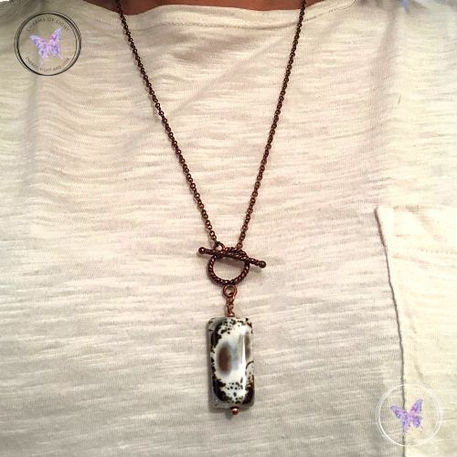 Leopard Agate Rectangle Pendant with Chain & Toggle Clasp